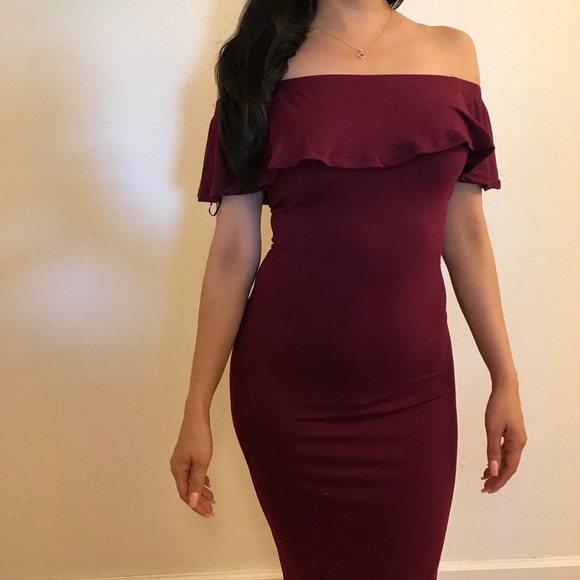 RESTOCK* Burgundy Penelope Off The Shoulder Dress - Picture 8 of 8